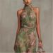 Women's Green Floral Print Halter Maxi Dress Sleeveless High Neck Ruched Waist Chiffon Flowy Evening Party Dress_ecoleips.com