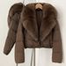 Elegant Short Down Jacket With Fox Fur Trim – Slim-Fit Winter Coat For Women, Detachable Hood & High-End Styling (Black/Brown Options, S/M Sizes)_ecoleips.com