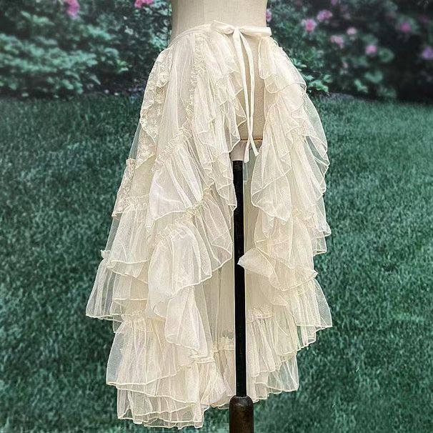 alternative Clothing Gothic Lolita Lace Party Skirt Women Asymmetrical Cute White Long Skirts Summer 2026 Y2k Accessories_ecoleips.com