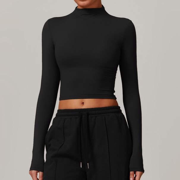 Women’s Clothing Quick Drying Fitness Sports Long Sleeved Tops High Collar Tight Outer Wear All Match Long Sleeved Yoga Clothes_ecoleips.com
