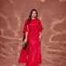Vintage-Inspired Wine Red Evening Gown – Flared Sleeve Satin Banquet Dress With U-Neck & Bodycon Silhouette For Cocktail Parties, Wedding Receptions_ecoleips.com