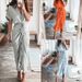 Voya Women's Elegant Commuting Short Sleeved Printed High Waisted Dress, Long Skirt In Multiple Colors To Choose From_ecoleips.com