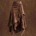 Women's Clothing Brown Suede A-Line Midi Skirt – Asymmetric Wrap Hemline With Tie Waist, Boho Autumn Skirt Stretch-Free Polyester Retro Flare Skirt_ecoleips.com