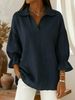 Women's Spring And Autumn New Solid Color Casual Loose Fashion Lapel Long Sleeve Top_ecoleips.com