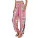 Women's High Waist Printed Jogger Pants – Loose Fit Elastic Cuff Lounge Pants For Casual & Streetwear (White/Black/Orange/Pink/Blue/Red/Multi-Color)_ecoleips.com