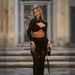 Summer New Women's Black Long Sleeve Sheer Twist Mesh Two-Piece Slimming Set Top And Pants_ecoleips.com
