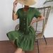 Summer Women's Single Breasted Dress Loose Pocket Ruffled Hem Casual Short Sleeve_ecoleips.com