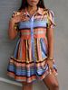 Summer Princess-Sleeve Geometric Print Shirt Dress, Suitable For Casual Vacations, Office Commutes, And Daily Home Wear_ecoleips.com