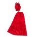 Women's Clothing V Neck Halter Neck Twist Waist Halter Top + A High Waisted Skirt_ecoleips.com