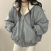 Korean-Style Reversible Sherpa Fleece Jacket, Thickened Winter Coat For Women, Zip-Up Hooded Outerwear In Black, Beige, Blue & Army Green_ecoleips.com