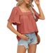New European And American Style Cross-border Hot-selling T-shirt 2026 Summer Fashion Solid Color Square Neck Ruffled_ecoleips.com