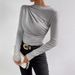 Women's Ruffle Detail Long Sleeve T-Shirt Slim Fit Solid Color Basic Top for Layering_ecoleips.com