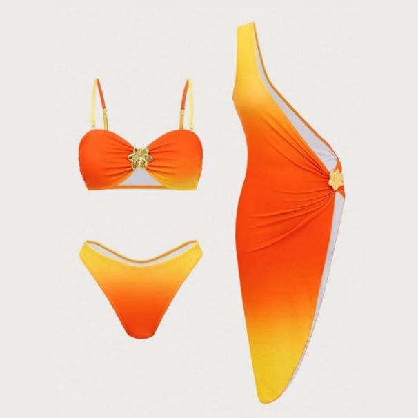 Women's Clothing Three Piece Metallic Bikini Set European American Style Sexy Solid Color Cross Two Piece Swimsuit_ecoleips.com