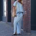 Women's Autumn Winter Silk Imitation Denim Pant Set Off-Shoulder T-Shirt And Slit Skirt Two-Piece Outfit European American Fashion_ecoleips.com
