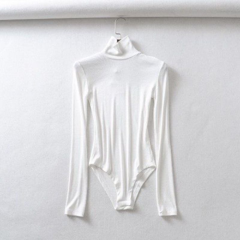 Women's Clothing Long Sleeved High Necked Ribbed Shirt Elastic Slim Fitting Versatile Top Trend_ecoleips.com