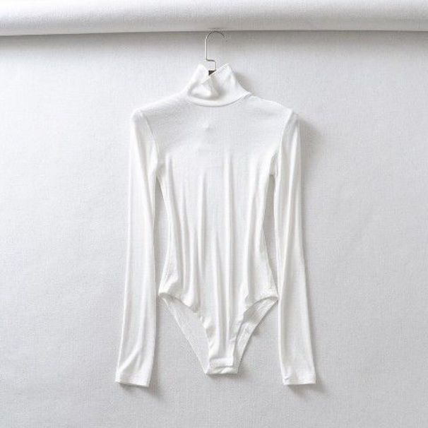 Women's Clothing Long Sleeved High Necked Ribbed Shirt Elastic Slim Fitting Versatile Top Trend_ecoleips.com