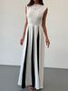 Verve Elegant Round Neck Sleeveless Waist-Cinching Color-Block Fashion Evening Gown Women's Long Dress_ecoleips.com