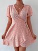 independent Site Cross-border E-commerce European And American Lace-up Waist Short-sleeve V-neck Women's Dress_ecoleips.com