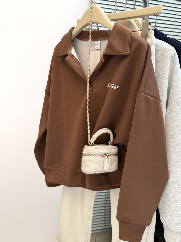 European And American Style Real Shot Of The New 2025 Spring/autumn Women's Polo Collar Long-sleeve Sweatshirt, Thin_ecoleips.com