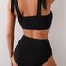 Women's High-Waist Bikini Set – Adjustable Straps & Textured Bamboo Fabric | Modest Swimwear | Black | S/M/L/XL_ecoleips.com
