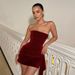 Women's Velvet Strapless Short Dress D25DS505 European American Style Winter New Solid Color Elegant Temperament Ribbon_ecoleips.com