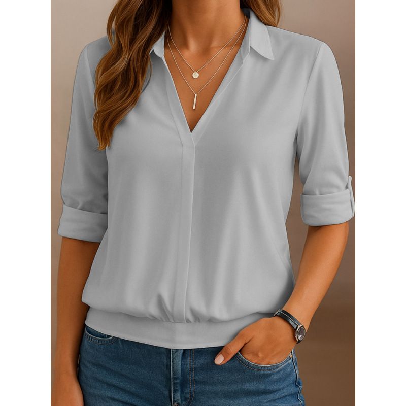 Women's Autumn Shirt With Collar, Long Sleeves, Hooded, Solid Color, Loose Fit, Wholesale_ecoleips.com