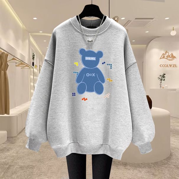 2023 Women's Loose Casual Fleece Lined Thickened Cotton Sweater Pure Cotton Autumn Winter Versatile Top for Women_ecoleips.com