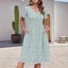 Floral Print V-Neck Midi Dress With Flowy A-Line Silhouette - Stretch Polyester Casual Summer Sundress_ecoleips.com
