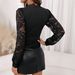 New European And American Style Solid Color INS Versatile Lace Hollow-out Patchwork Design Long-sleeve Deep V Slim-fit_ecoleips.com