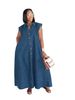 TW875 Slimming Retro Collared Pocket Wide Hem Button down Denim Skirt for Women European And American Style Summer Maxi Skirt_ecoleips.com
