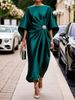 Women's Elegant Beaded Satin Design Dress For Commuter Temperament_ecoleips.com