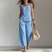 Women's Cotton Linen Vacation Vest And Pants Set Multiple Colors Sizes American Style In Stock_ecoleips.com