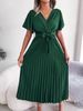 Women's Summer Dresses Pleated Ruffles Short Sleeve Elegant Party Dress Casual Lace Up V Neck Swing Cocktail Long Maxi Dresses_ecoleips.com