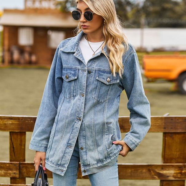 K New Versatile Slimming Retro Classic Loose Denim Jacket Top For Women. No Necklace, Glasses, Or Other Accessories_ecoleips.com