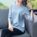 Solid-Color T-Shirt With Seven-Quarter Sleeves, Designed In A Korean Style For Women; Available In Large Sizes. Suitable_ecoleips.com