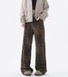 washed Distressed Leopard Print Jeans, Spring Autumn Straight Loose Fit, European And American High Street Vibe Style_ecoleips.com