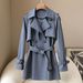 Trench Coat For Women – Slim-Fit Double-Breasted Mid-Length Coat In Dusty Blue/Khaki/Sage Green (M-2XL)_ecoleips.com