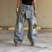 Women's Clothing Women's Lace Up Patchwork Jeans Star And Leopard Print Applique Design For Formal & Casual For Women_ecoleips.com