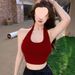 Sweet & Spicy Halter Neck Crop Top – Sexy Backless Ribbed Tank For Women, Breathable Cotton Blend, Perfect For Layering Or Solo Wear_ecoleips.com