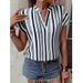 Verve 2025 Women's Spring Summer New Striped Print V-neck Batwing Sleeve Shirt T-shirt_ecoleips.com