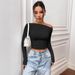 New 2025 Women's Off-Shoulder Top European American Style Solid Color Long Sleeve Slim Fit Summer Fashionable Hot Girl Wholesale_ecoleips.com
