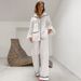 White Cotton Linen Sleeve Long Pants Comfortable Loose Pajamas Two-Piece Set European And American Autumn New Home_ecoleips.com
