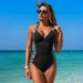 Women’s Clothing New Swimsuit Sexy Stitching One Piece Bikini Deep V Halter Neck Bikini Swimsuit_ecoleips.com