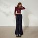 YC&American Retro Hot Girl Low-Waist Double-Buckle Slim Flared Versatile Autumn-Winter Stretch Denim Pants For Women New_ecoleips.com