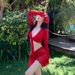 New Women's Bikini Swimsuit Set Two Piece Four Piece Long Sleeved Sunscreen Red Vacation Hot Springs_ecoleips.com