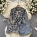 Light European American Style High-end Women's Blazer With Irregular Denim Patchwork Design, Exuding A_ecoleips.com