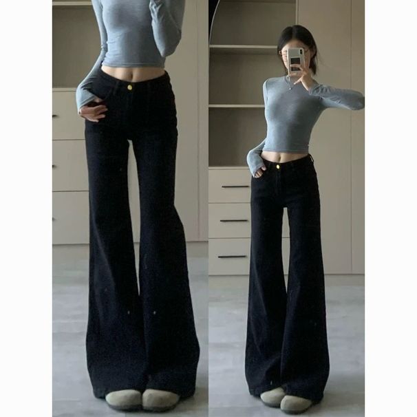 Black Stretch Retro Flared Slimming Jeans For Women Spring Autumn New Fashion Versatile Bootcut Long Pants_ecoleips.com