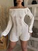 K European And American Women's Sexy Hollow Thin Long Sleeved Top With Round Neck And Hollow Back Jumpsuit_ecoleips.com