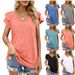 T-shirt Women 2025 V-neck Double Lotus Leaf Short Sleeve Solid Color Tshirts Women's Cheap Clothing China Sale BYT2208_ecoleips.com