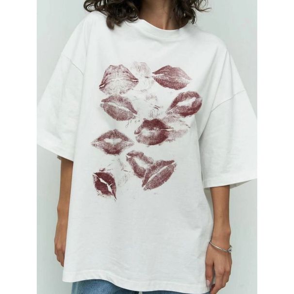 Summer New Niche Unique Design Printed Cotton Round Neck T-Shirt For Women Loose Versatile Casual Top Trendy Ins_ecoleips.com